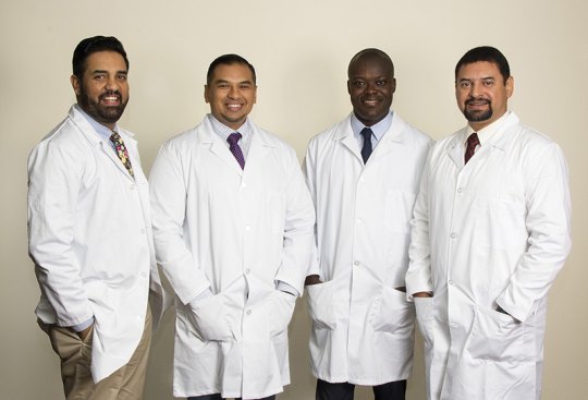 New Adventist residents: Dr. Adeel Amer, Dr. Kofi Asirifi, Dr. F.J. Castillo, and Dr. Sherief Zamzam